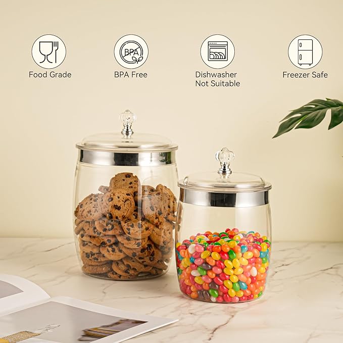 2 Pcs Candy Cookie Jar with Lids - 128 Oz & 74 Oz Plastic Clear Airtight Containers Large Kitchen Pantry Food Apothecary Storage Sealed Canisters for Coffee Cereal Pasta Flour Rice Snack