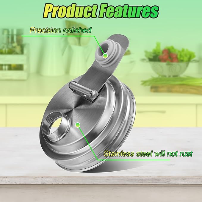 Palksky Mason Jar Pour Spout Lid Stainless Steel, Wide Mouth Pour Spout Flip Cap Lids for Mason Jars, anticracking Leak Proof Seal Cover Airtight for Drinking Salad Dressing & Food Storing(4PCS)