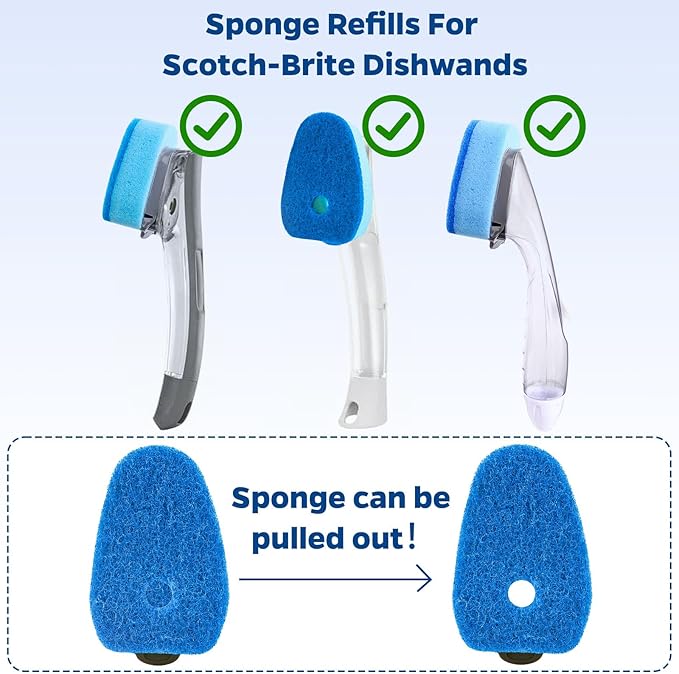 Sponge Dishwand Brush Refills for Scotch-Brite Dishwand - 10 Pack Dish Soap Non-Scratch Brush Refills for Nonstick Pots and Pans, Glass & Tubs（Green