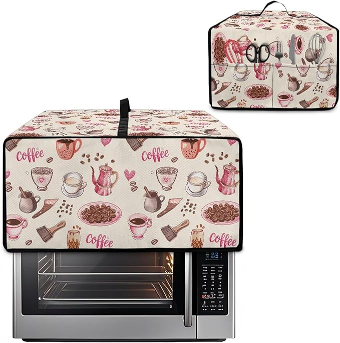 Toaster Oven Dust Cover Dustproof Stylish Convection Microwave Ovens Cover Stain-resistant Small Countertop Appliance Protector, L, Coffee Mocha Pot Beige Pink