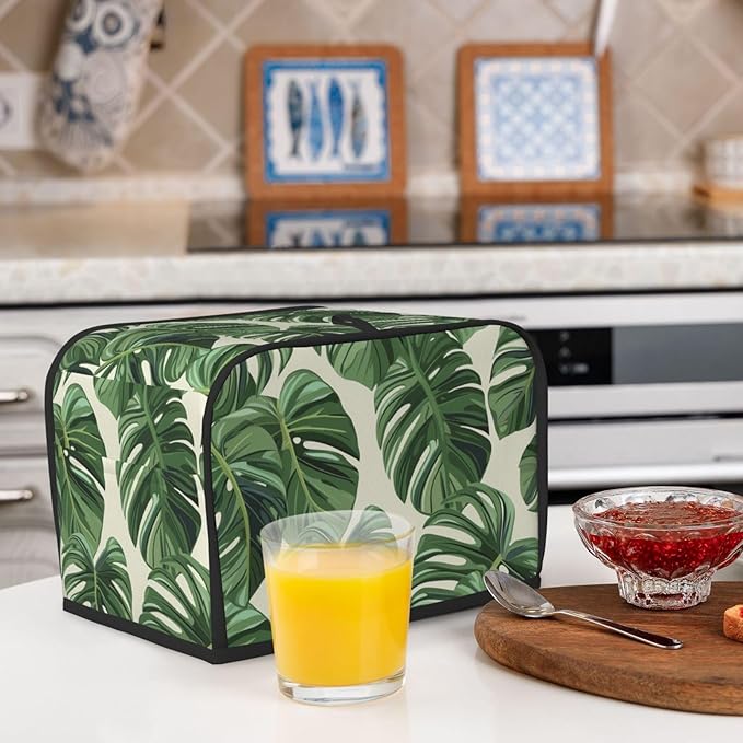 Tropical Monstera Leaf Toaster Cover 2 Slice, Cute Rural Bread Machine Cover, Washable Dust-Proof Cover for Kitchen Small Appliance Cover,with Top Handle