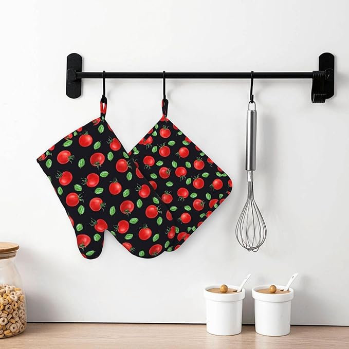 Cherry Tomatoes and Leaves Oven Mitts and Pot Holders Sets Silicone Kitchen Oven Mitts Hot Pads Heat Resistant Potholders Kitchen Mitts Set for Baking BBQ Cooking