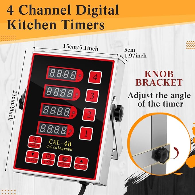 Relaxweex 1 Pack Commercial 4 Channel Digital Kitchen Timer, Multi-Countdown Timer with Loud Alarm & Large LCD Display, Wall Mount or Countertop for Restaurant, Fry Station, Baking & Lab Use