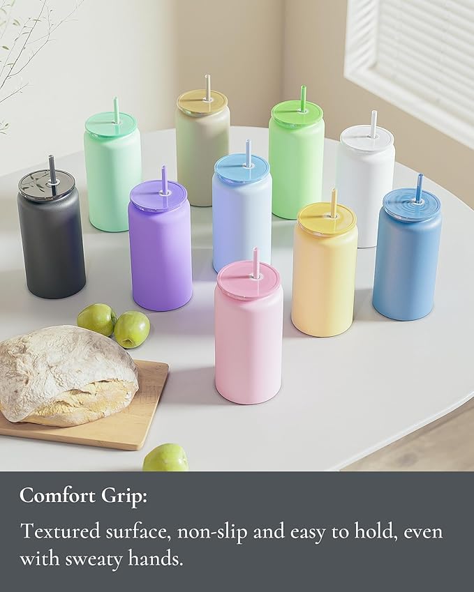 16oz Glass Cups With Lids and Straws, Stainless Steel Beer and Iced Coffee tumbler, Pink (Textured Matte Finish, Not Sublimatable)