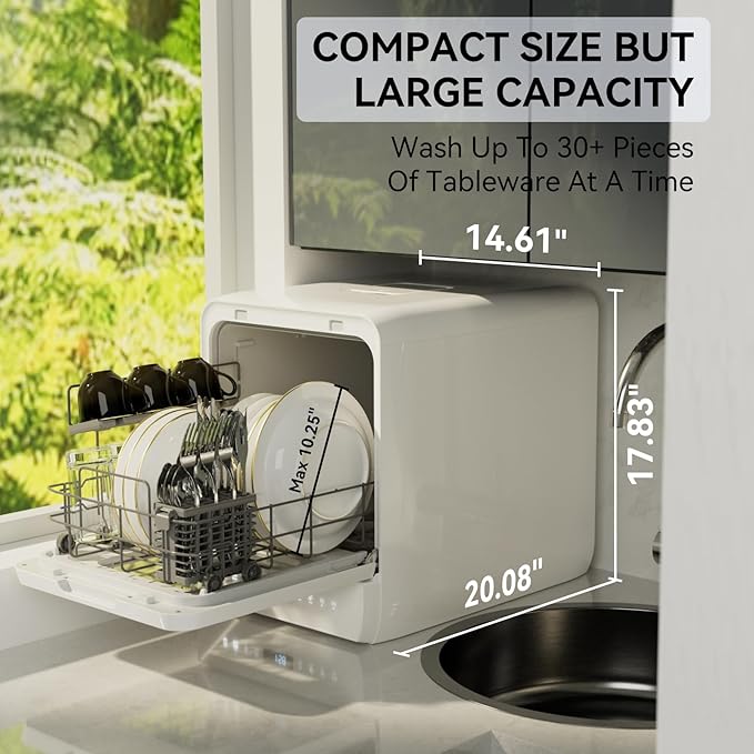 Hermitlux Countertop Dishwasher, 6 Wash Programs Slim Size Portable Dishwasher
