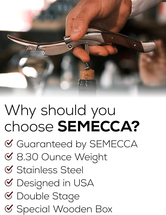 Semecca® Wine Opener – Professional Waiter’s Corkscrew, Double Hinged Wine Key, Wine Bottle Opener with Wooden Gift Box, for Wine Lovers