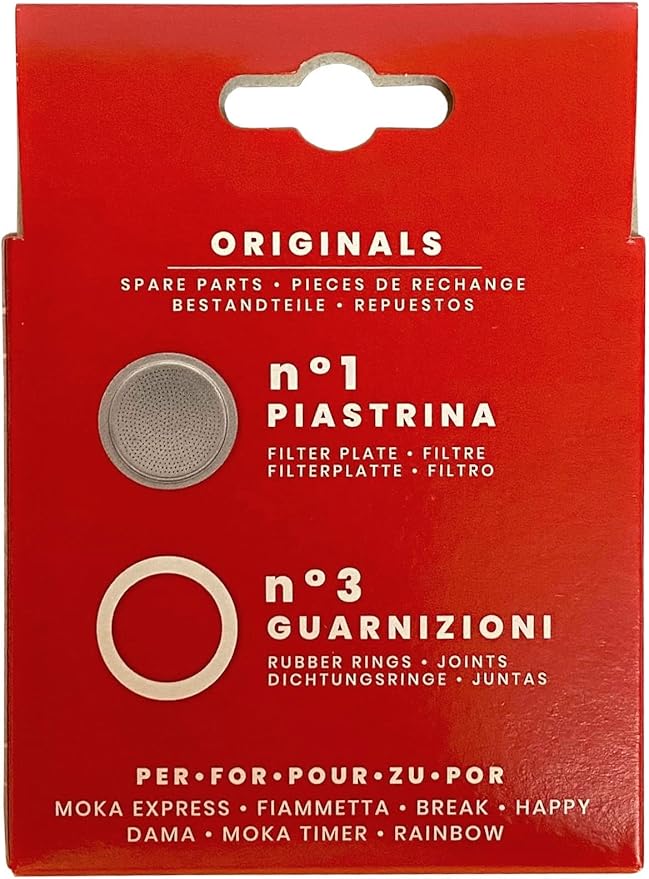 Bialetti 3 Replacement Seals and 1 Filter for 6 Cup Moka Express Blister Pack