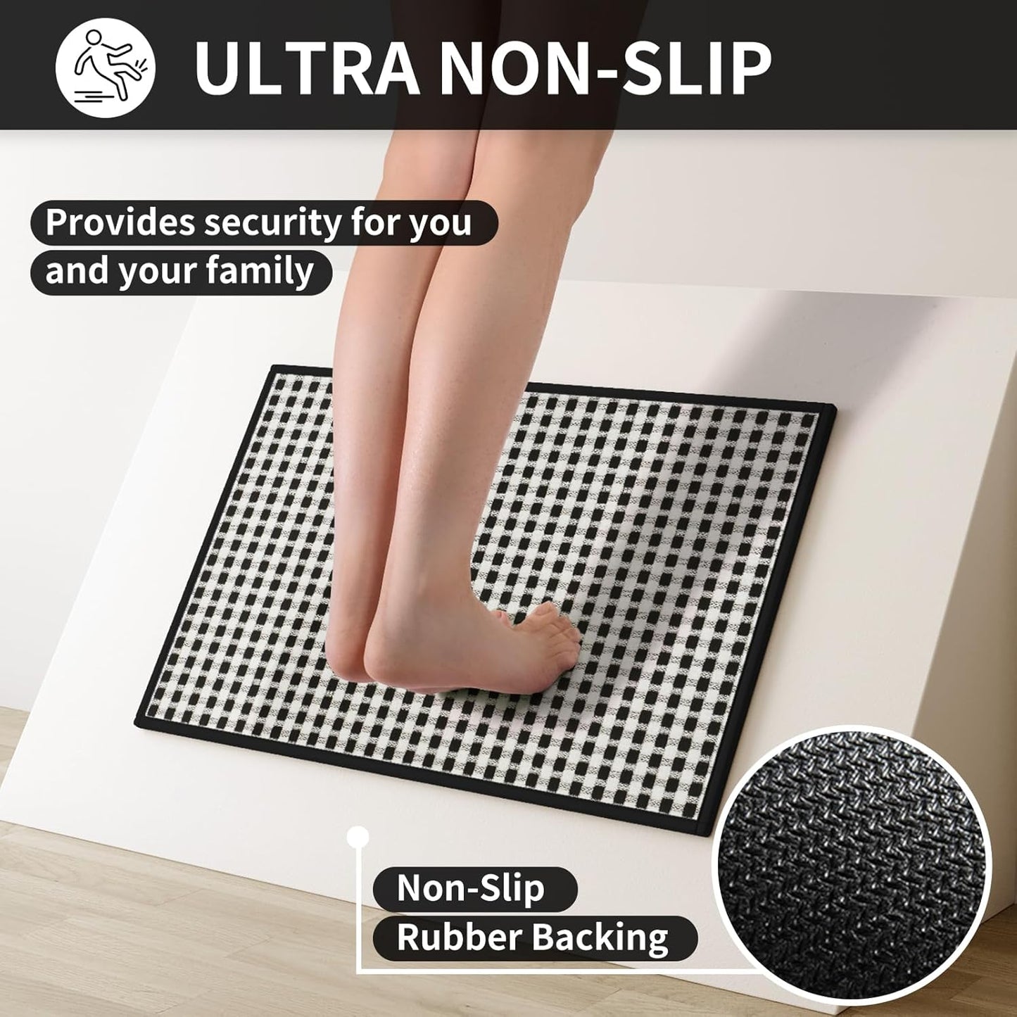 Kitchen Rugs Non Slip Washable, Rubber Backing Soft Chenille Braided Kitchen Mats for Floor, Super Absorbent Kitchen Runner Rug Standing Mat Sink Mat, Easy to Clean, Black 17"x47"