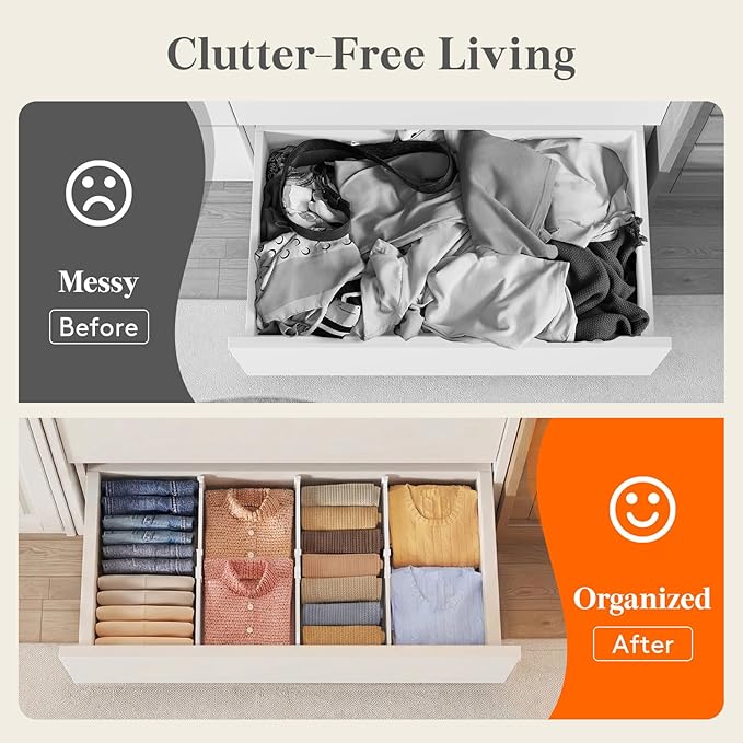 Lifewit 6" Tall 9 Pack Drawer Dividers, 30-47cm/11.5-18.5" Expandable Drawer Divider for Clothes, Adjustable Dresser Drawer Organizers, Drawers Separators for Dresser/Bathroom/Closet/Kitchen White