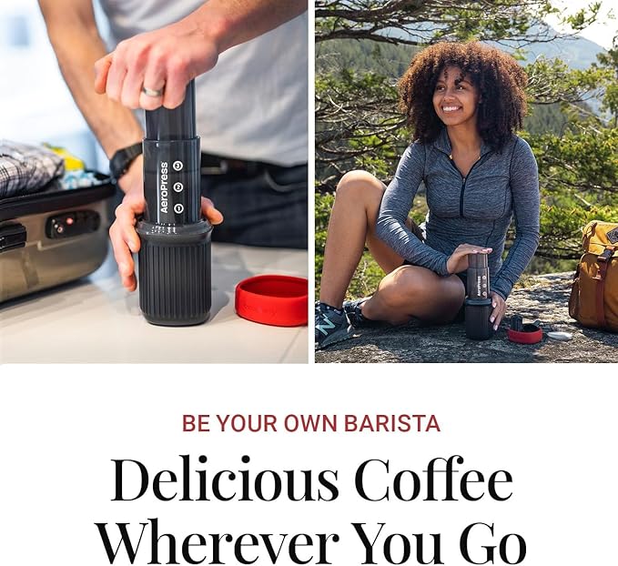 AeroPress Go, Extra Small Portable Coffee Maker Kit, Travel, Hiking & Camping, All-in-One French Press, Pour-Over & Espresso Style Manual Brewer, 2 Min Brew Makes a Less Bitter, More Flavorful Cup