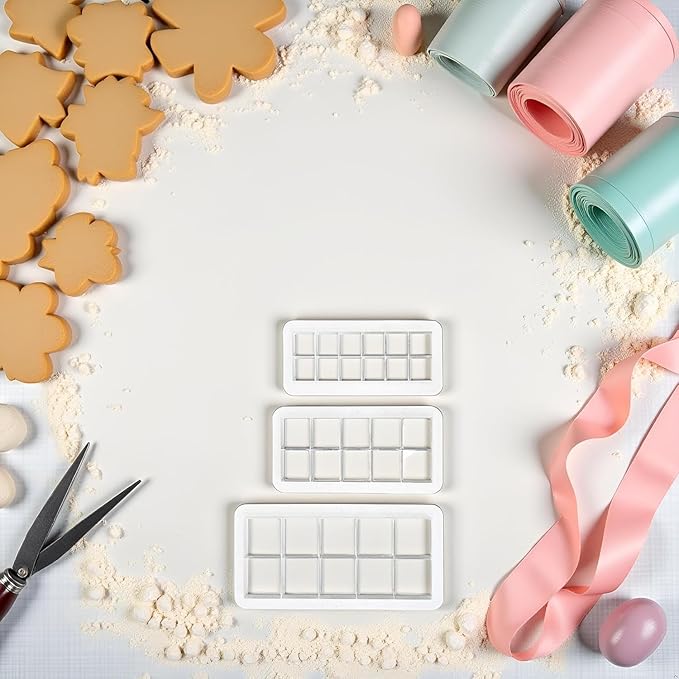 6Pcs White Square Cookie Cutter Set, Geometric Multicutter Square Cake Fondant Cutter, Cookie Cutter Biscuit Cutters Cake Decorating,Baking Tools and Accessories(3 Size）