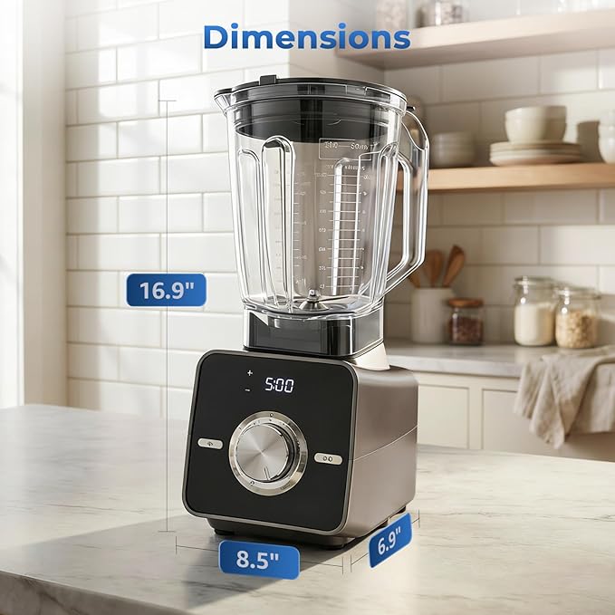 Home Blender, 2700W High-Speed Blender for Ice Crushing Power, Stainless Steel Blades, Kitchen Timer, 10 Speeds, 6 Programs for Smoothies, Frozen Drinks, Self-Cleaning, 64oz Bulk Production