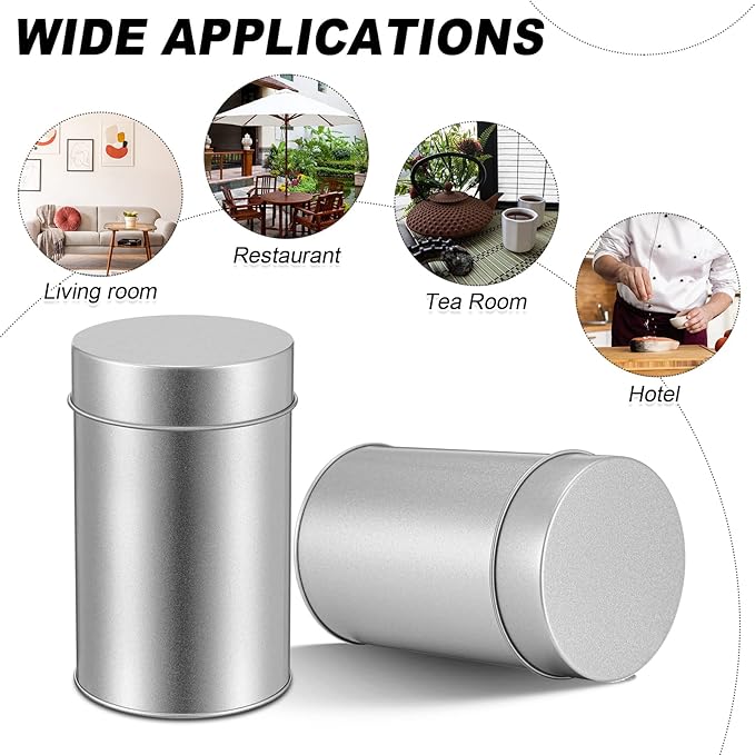 Zopeal 10 Pack Tea Tin Canister with Airtight Double Lids 12 oz Can Box Canister for Loose Leaf Tea Storage Bag Container Portable Small Kitchen for Coffee Sugar Pantry Camping, Silver