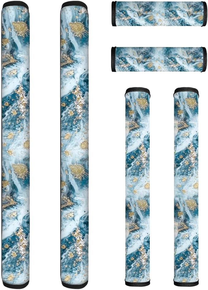 Refrigerator Door Handle Covers Set of 6, Antiskid Protector for Fridge Oven Dishwasher Keep Your Kitchen Appliance Clean from Smudges, Food Stains for Home Decoration, Blue Gold Marble