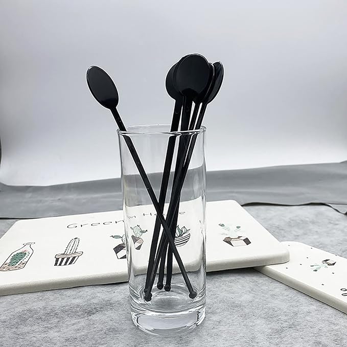 100Pcs Cocktail Swizzle Sticks, 7 Inches Disposible Plastic Disc Top Drink Stirrers Black Drinks Mixing Rod for Coffee Milk Cocktail Whiskey Beverage Bar (Black)