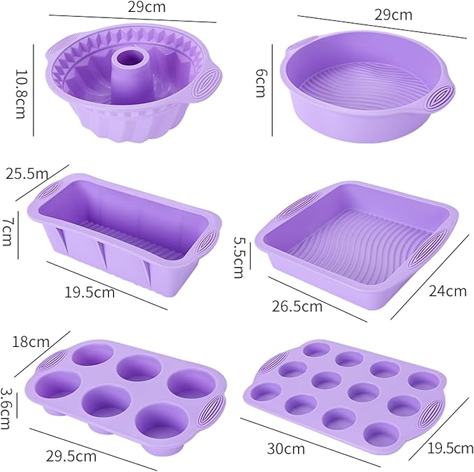 Silicone Baking Tray Silicone Mold Sets Muffin Cup Toast Baking Pan Diy Cake Mold Bakeware Cake Decoration Accessories 6Pcs Set Gray