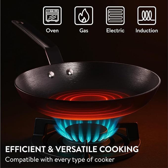 Navaris Nitrided Cast Iron Skillet - 10"(25cm) Lightweight & Smooth Frying Pan - Dishwasher Safe - No Re-Season Needed, for Oven, Stovetop, Grill & Campfire, Induction Ready