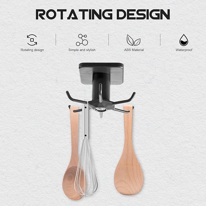 DOITOOL Wall-Mounted Kitchen Utensil Hooks Set, 2pcs Punch-Free Wall Organizer Hooks in Black and Gray White, Space-Saving Hanging Rack for Spatulas and Spoons, Kitchen Storage Solution