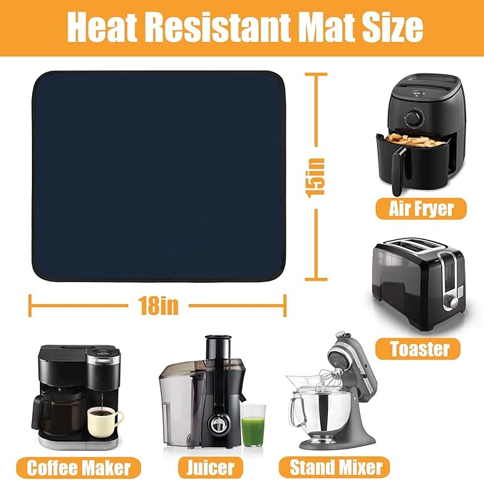 Heat Resistant Mat for Air Fryer,Deep Fryer,Oven,15x18in Hot Pads for Kitchen Counter Heat Protector,Under Coffee Maker Mats for Quartz Countertop Protector,Deep Fryer Coffee Machine Mats (Blue)