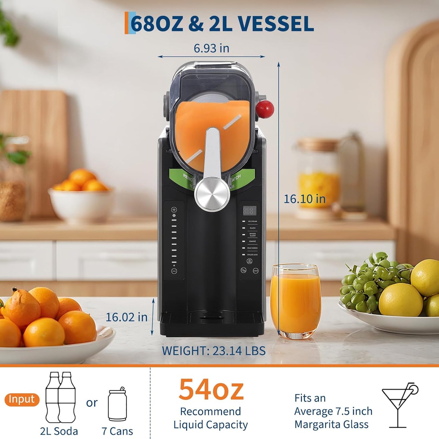 Slushie Machine 68oz, GarveeHome All-in-One Slushy Maker for Home with LED Display & Auto-Clean, No Ice Needed & One-Touch Reservation, 6 Preset Programs for Frozen Margaritas, Ice Cream & Frappés