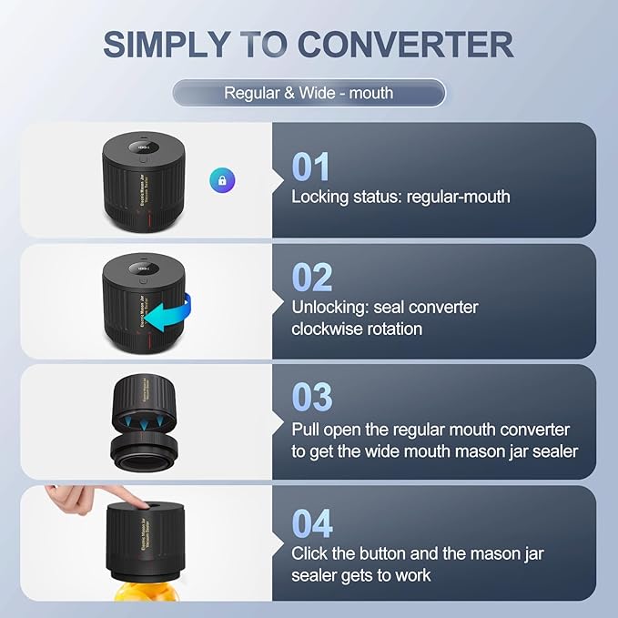 ATTIKBIZ Mason Jar Vacuum Sealer - Electric Vacuum Sealer for Jars with Wide and Regular Mouth Mason Jars, Vacuum Sealing Machine for Food Storage - Black