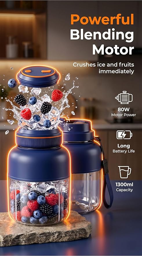 Portable Wireless Juicer Cup - 44 oz Cordless Blender with 38-Blade 18000 RPM High-Speed Motor, USB-C Rechargeable Personal Smoothie Maker for Gym, Travel, and Outdoors (Double Cup-White,28oz)
