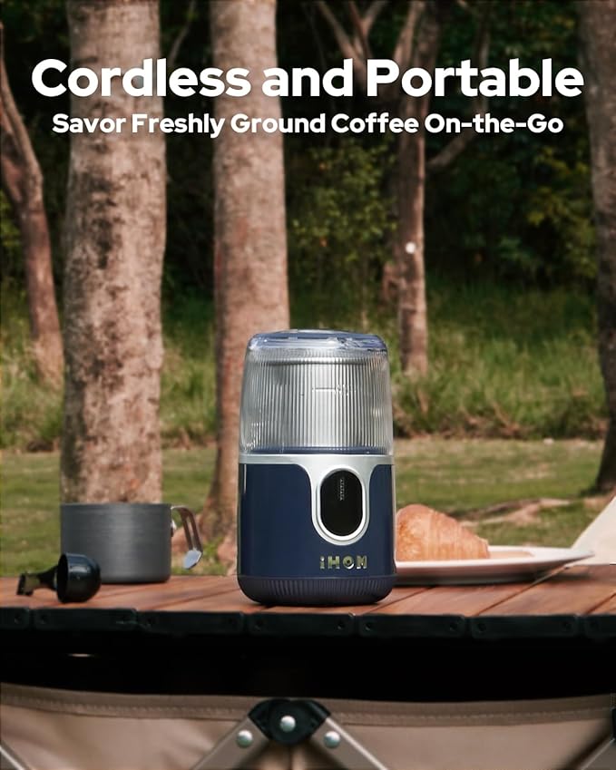 Cordless Coffee Grinder Electric - USB Rechargeable, 304 Stainless Steel Blade, 85 Grinds Per Charge, for Espresso, Spices, Home, Travel, Camping - Blue