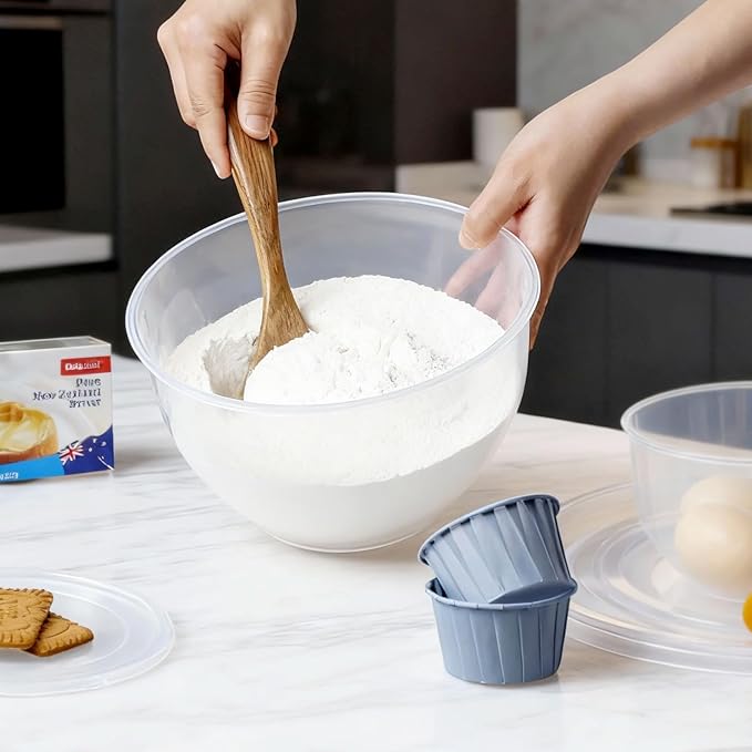 Greentainer Plastic Mixing Bowls with Lids Set for Kitchen, 5 Set Nesting Bowls for Mixing, Baking, Prepping, Cooking and Serving Food, Mixing Bowls Dishwasher, Microwave Safe