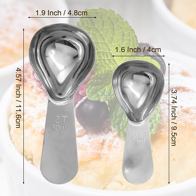 Hitefu 2 Packs Stainless Steel Coffee Scoop Set, 15ml Tablespoon with 30ml Spoon, Short Handle Spoon for Coffee, Tea, Sugar, Protein & Milk Powder (Silver)