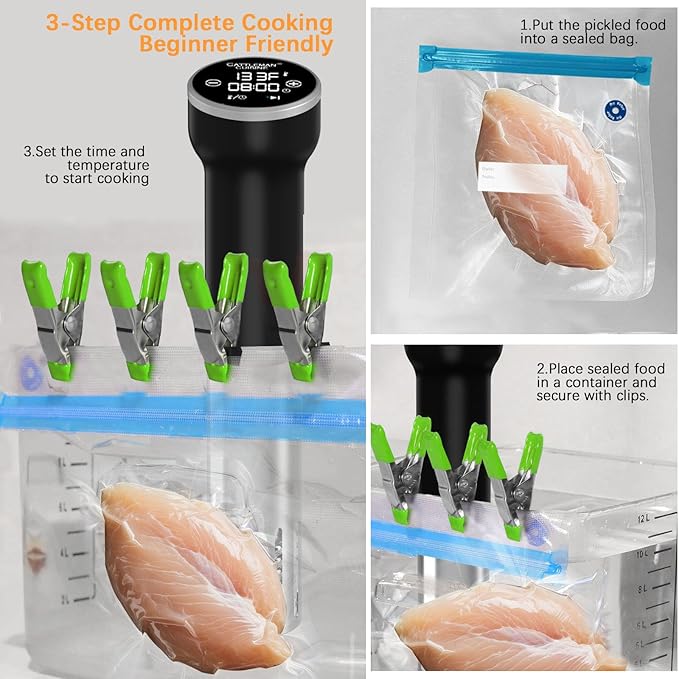 CATTLEMAN Sous Vide Machines Wi-Fi, 1000W, IPX7 Waterproof, Immersion Circulator Precise Cooker, Suvee Cooker with Accurate Temperature&Timer Touch Control, Portable, Noise-free, Fast Heating
