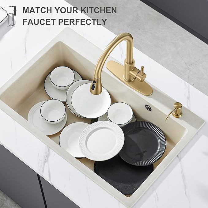 GAGALIFE Built in Counter Soap Dispenser for Kitchen Sink and Extension Tube Kit, Anti-Leakage Upgrade with 40" Tube No More Top Refill, Brushed Gold