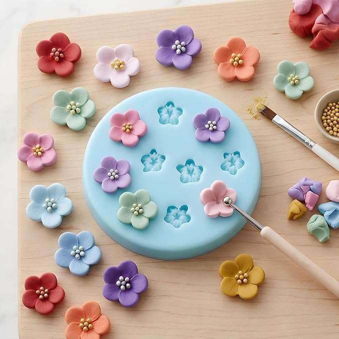 Flower Silicone Molds Mini Flower Fondant Chocolate Molds for Cake Decorating Cupcake Topper Candy Gum Paste Polymer Clay