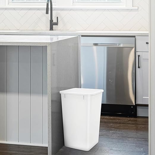 Rev-A-Shelf 2-Pack 35 Quart Polymer Replacement Trash Bin, Recycle Waste Garbage Container for Kitchen Cabinet Pullouts, White, RV-35-11-2 - Large Plastic Bins for Home and Office