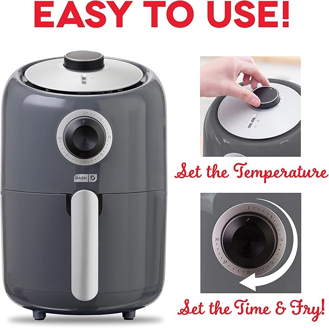 Dash Compact Air Fryer - Healthy Cooking with Auto Shut-Off Feature, Adjustable Temperature Control & Nonstick Fry Basket - Has AirCrisp® Technology - 2 Quart - Cool Grey