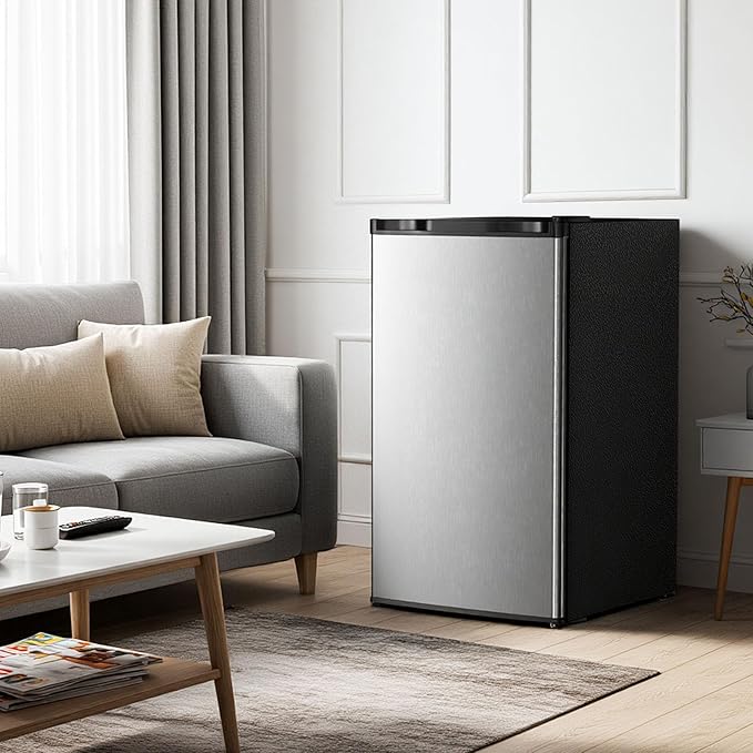 Antarctic Star 3.2 Cu.Ft.Compact Refrigerator with Freezer, Mini Fridge Single Door with Adjustable Thermostat,Removable Glass Shelves for Apartment,Dorm,Office,Kitchen，SILVER