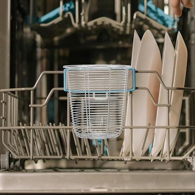 Cabilock Dishwasher Chopstick Basket with Hooks, Stainless Steel Kitchen Utensil Holder, Cutlery Organizer for Chopsticks Spoons Forks Straws, Small Hanging Silverware Drying Rack