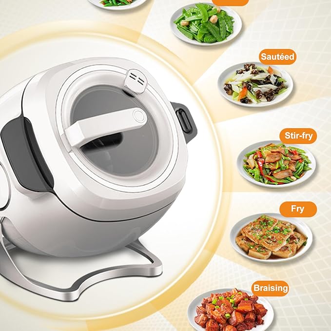 1000w Automatic Cooking Machine, 5.45 Quart 360° Rotation Pot Commercial Auto Stir Fry Machine for Cooking & Stewing, Rice Cooker, Multifunctional Choose with Smart Touch