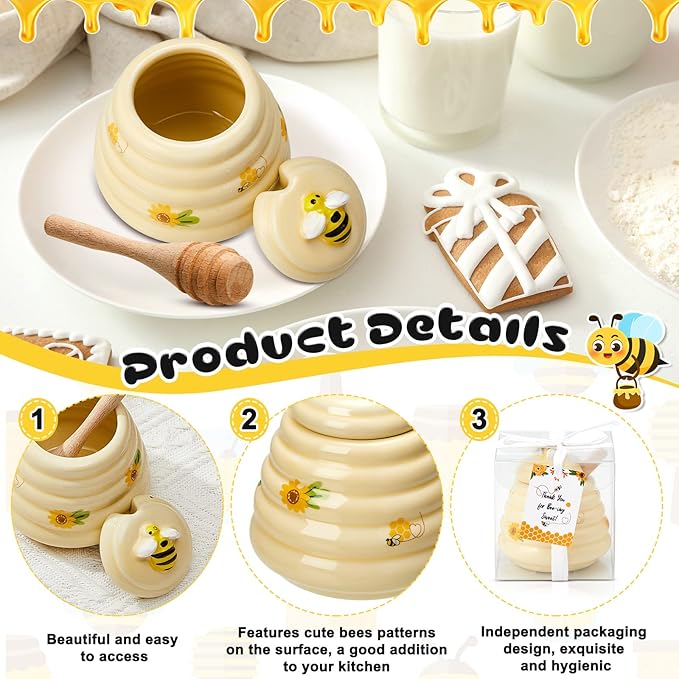 Yinder 12 Pcs Baby Shower Prize for Winners Honey Party Favors 3 oz Ceramic Honey Jars with Dippers Mini Bee Themed Pots with Goodie Boxes for Baby Shower Wedding Favors Bee Themed Party Gifts