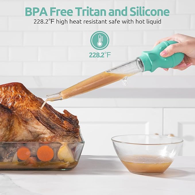 U-Taste 18/8 Stainless Steel Measuring Cups and Spoons Set of 10 Piece, Upgraded Thickness Handle (Multicolors) and 1.5oz Heat-Resistant Angled Turkey Baster with Cleaning Brush (Aqua Sky)