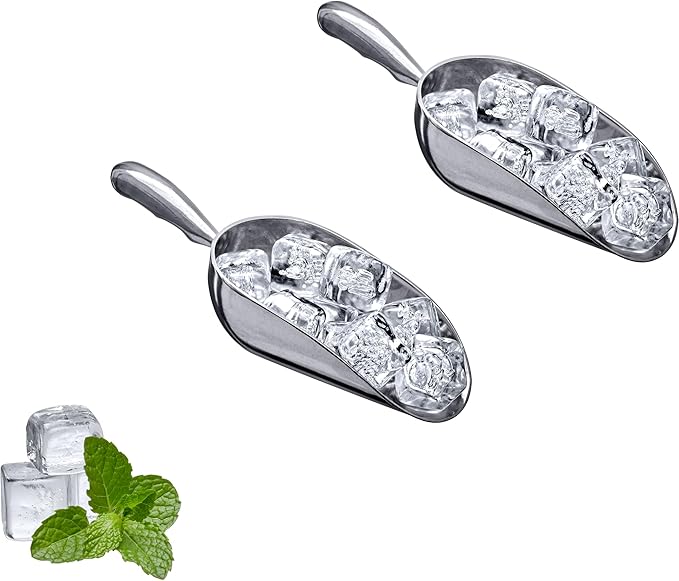 Amazing Abby - Elsa - 12-Ounce Aluminum Ice Scoops (Set of 2), Cast Aluminum Utility Scoops, Food-Grade, Good for Home and Commercial Use, NOT Dishwasher-Safe, Hand-Wash Recommended
