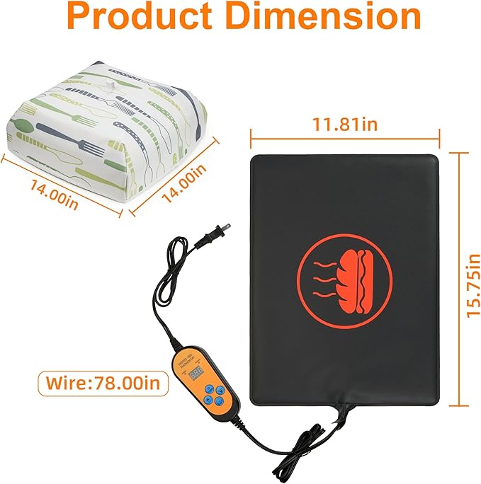 Heat Mat Fits for Fermenting Dough with Heat Preservation Cover, Sourdough Warming Mat for Yeast Bread Baking, Warmer Mat for Food with Thermostat Controller Combo Set