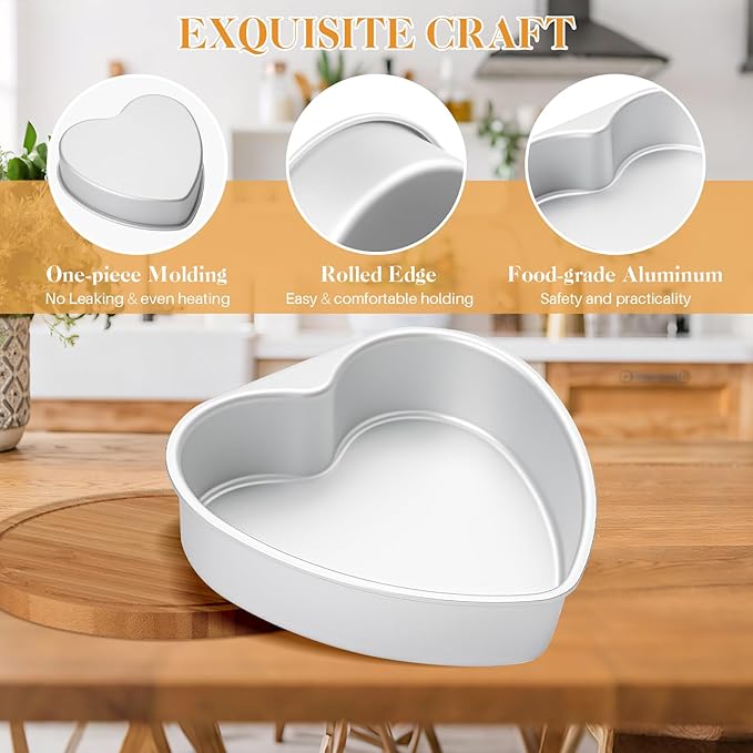 6 Inch Heart Shaped Cake Pans with 50 Pieces Parchment Paper,Set of 2 Non-stick Aluminum Heart Cake Pans Baking Tins for Birthday Wedding