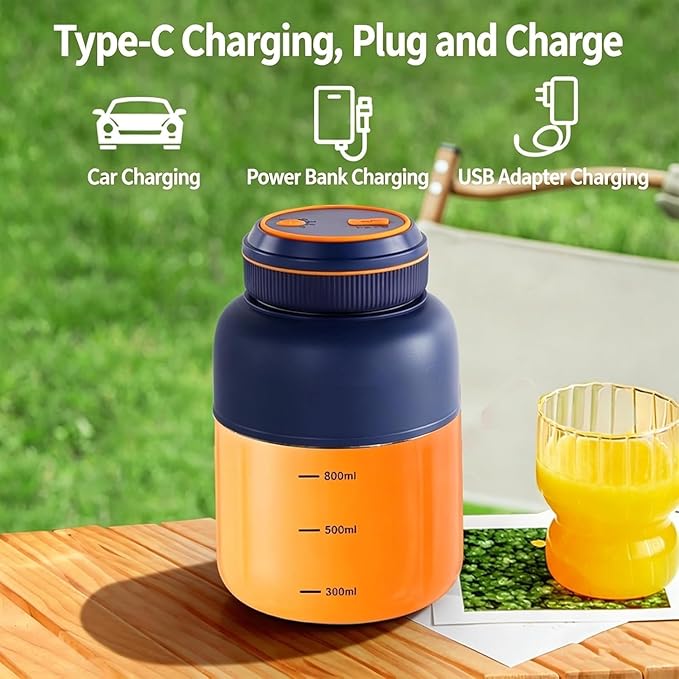 Portable Electric Juicer Cup with Zero Cord Hassle,Wireless Personal Juicer Cup USB Rechargeable Blender,38-Blades,Quiet Operation, Leakproof Lid,40 Seconds,for Shakes and Smoothies (Blue-28 Oz)