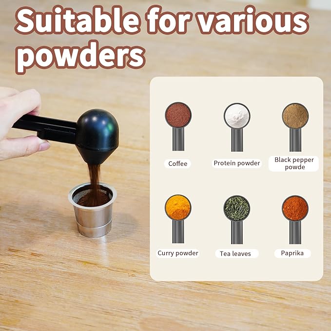 Coffee Scoop with Funnel for Ground Coffee, Protein Powder & Tea, for Reusable K Cup Refiller, 2TBSP Mess-Free, Funnel Design Prevents Spills (Black, 2-Pack)