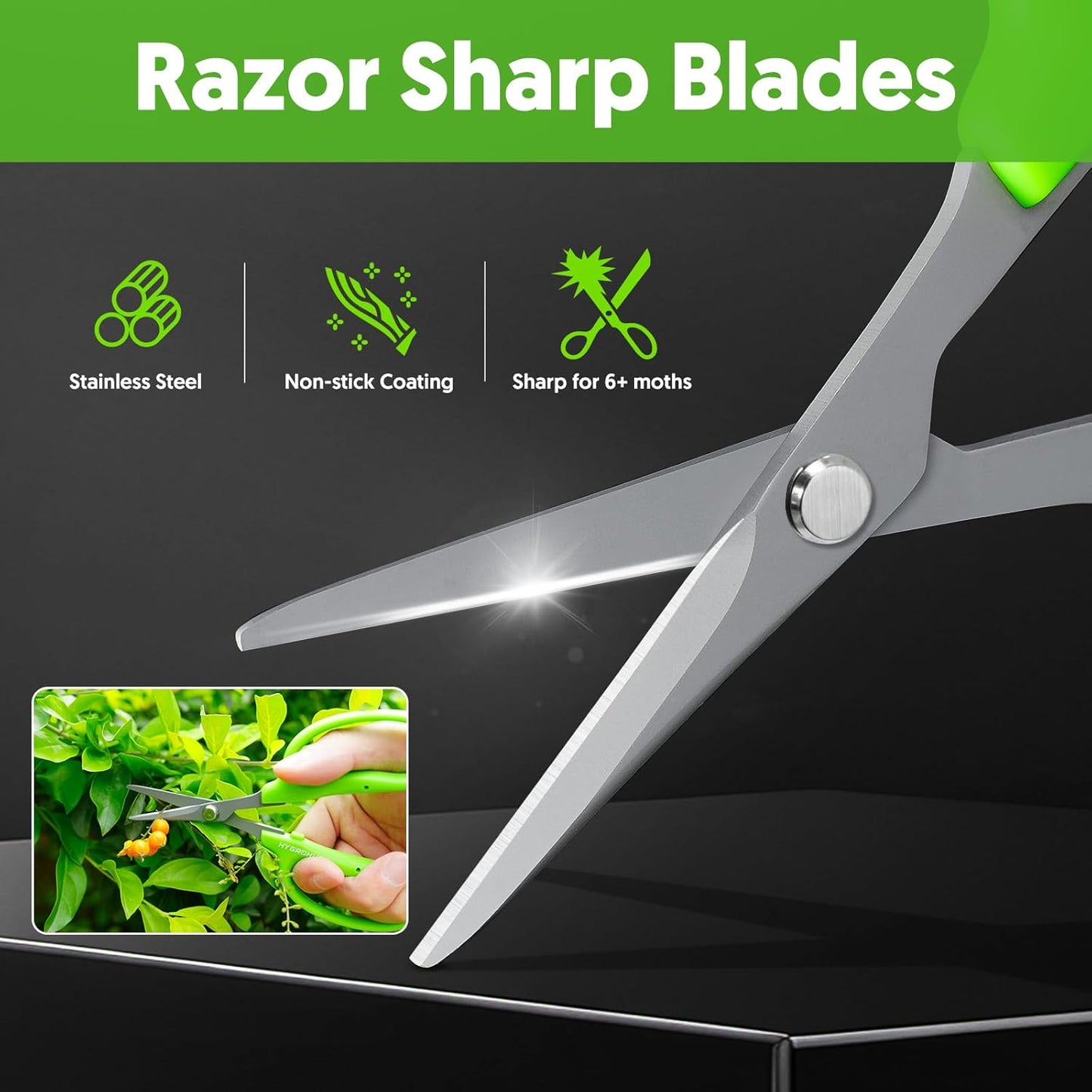 Garden Scissors, 6in Pruning Shears Snips Non-stick Coated Sharp Steel Blades - Gardening Tools Garden Shears for Plants Herb Flowers in Grow Tent and Hydroponics