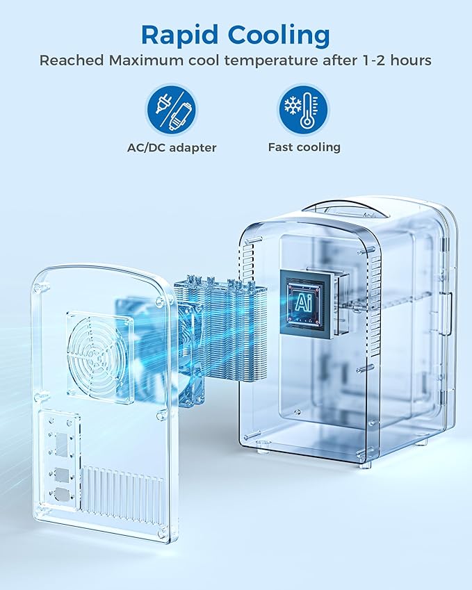 Electactic 4L/6 Cans Mini Fridge, Portable Compact Refrigerator, Small Skin Care Fridge, Food and Drinks, Small Cooler for Bedroom, Dorm, Car, Office, White