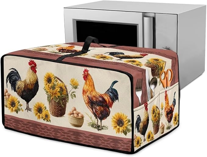Air Fryer Toaster Oven Dust Cover Washable Convection Oven Cover Farmhouse Kitchen Appliance Protector Decorations Countertop Accessories, M, Rooster Chicken Eggs Sunflower