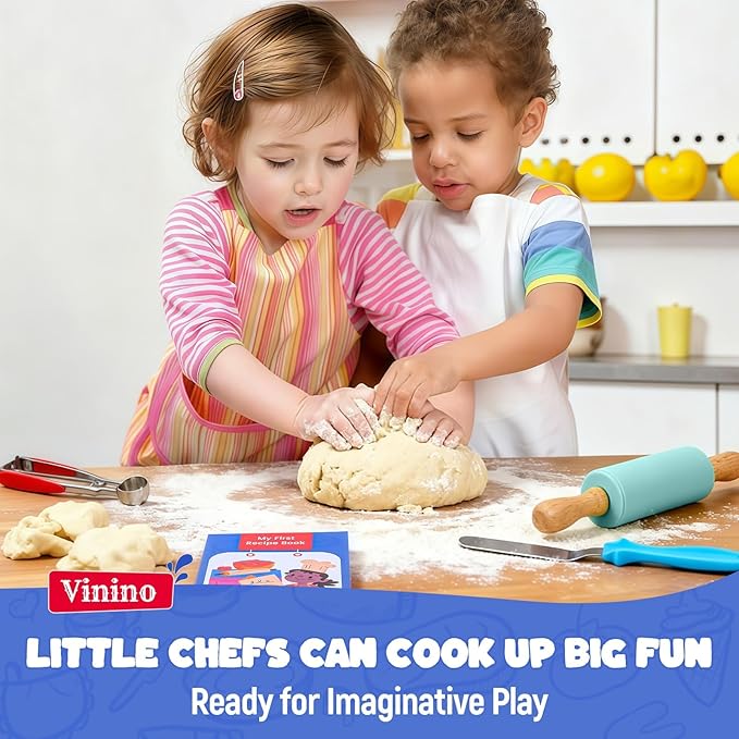 Vinino 11-Piece Kids Baking&Cooking Set – Real Baking Utensils with Cookbooks for Children, Toddler Safe Montessori Kitchen Accessories-Gift for Young Chefs Girls Boys Ages 6+