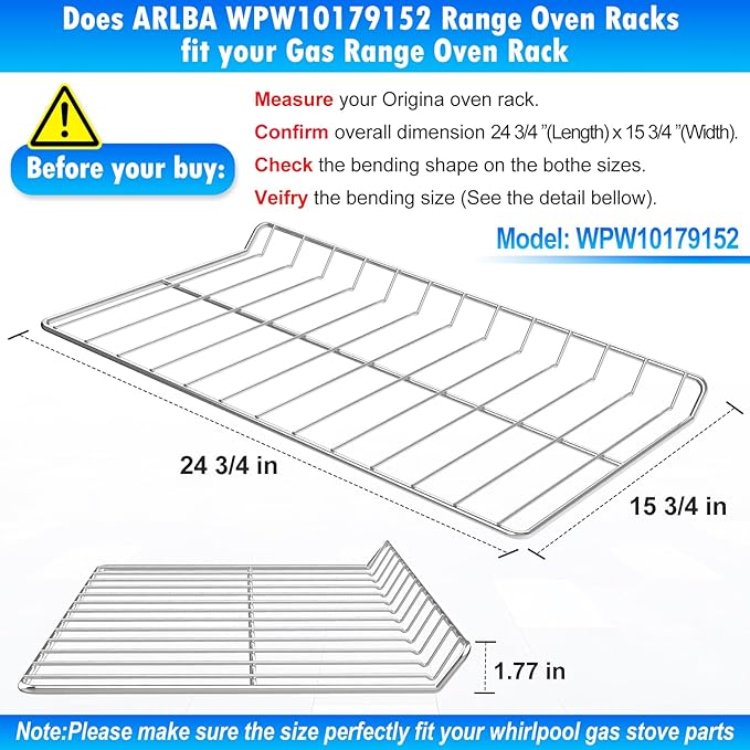 2 Pack Upgraded 304 Stainless Steel WPW10179152 W10179152 Oven Rack Compatible with Kitchen-Aid,Maytag and Whirlpool Range Oven Wire Rack W10439248 EAP11749669 Gas Range Oven Rack w/Oven Rack Liner