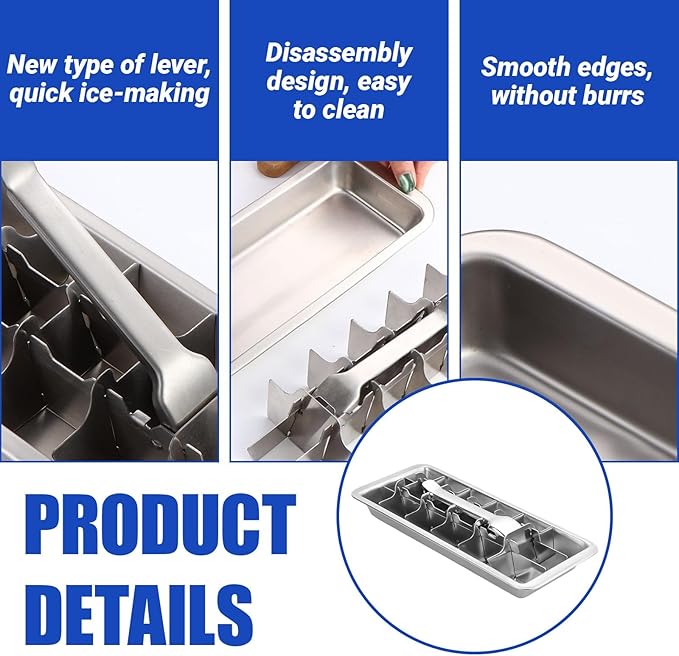 Professional Ice Cube Trays Stainless Steel - 18-Slot Heavy Duty Metal Icecube Mold, Non-Toxic Freezer Tray with Lever Release, Bar & Kitchen Use, Send Goods from Local Warehouse